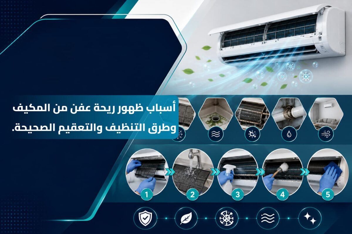 فني يقوم برش مواد تعقيم وتنظيف الأجزاء الداخلية للتخلص من ريحة عفن من المكيف
