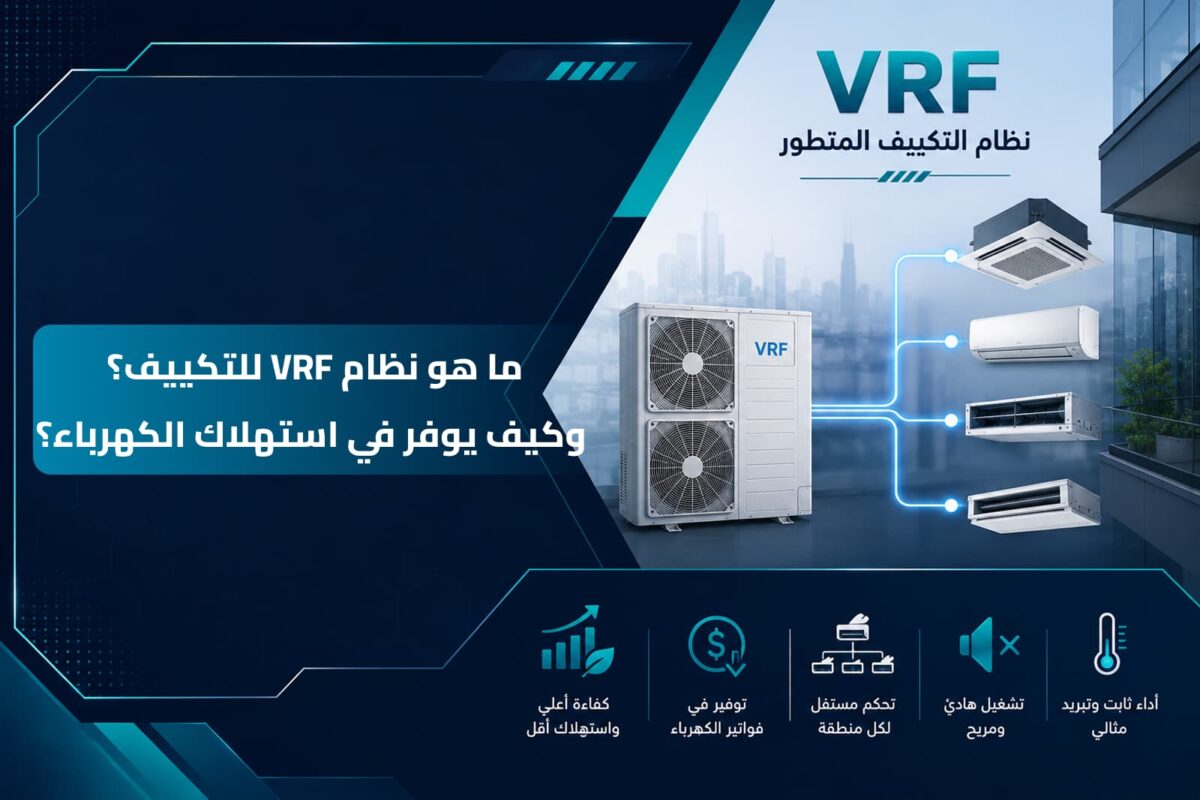 وحدات خارجية لنظام تكييف VRF متصلة بشبكة مواسير لتوفير استهلاك الكهرباء
